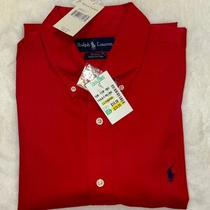 Ralph Lauren Men's Red Short Sleeved Shirt, Size L